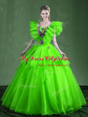 Sweetheart Sleeveless Ball Gown Prom Dress Floor Length Appliques and Ruffles Organza