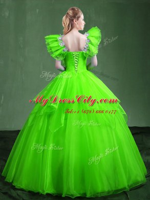 Sweetheart Sleeveless Ball Gown Prom Dress Floor Length Appliques and Ruffles Organza