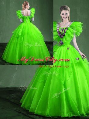 Sweetheart Sleeveless Ball Gown Prom Dress Floor Length Appliques and Ruffles Organza