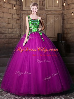 One Shoulder Purple Lace Up Quinceanera Dresses Pattern Sleeveless Floor Length