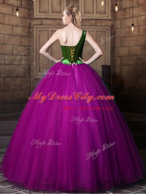 One Shoulder Purple Lace Up Quinceanera Dresses Pattern Sleeveless Floor Length
