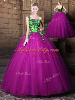 One Shoulder Purple Lace Up Quinceanera Dresses Pattern Sleeveless Floor Length