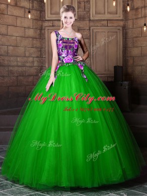 Nice One Shoulder Sleeveless Pattern Lace Up 15 Quinceanera Dress