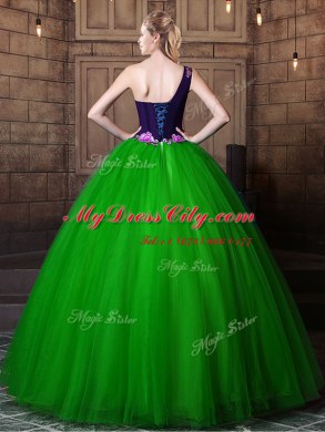 Nice One Shoulder Sleeveless Pattern Lace Up 15 Quinceanera Dress