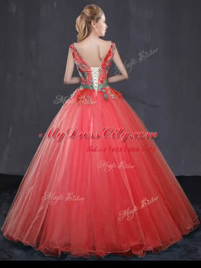 Admirable Tulle Sleeveless Floor Length Vestidos de Quinceanera and Appliques and Belt