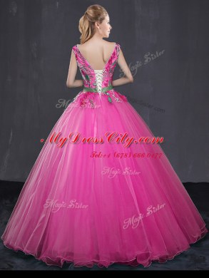 Gorgeous Sleeveless Appliques and Belt Lace Up 15th Birthday Dress