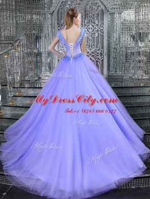 Straps Sleeveless Brush Train Beading Lace Up Quince Ball Gowns