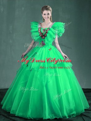 Dynamic Square Turquoise and Apple Green Sleeveless Organza Lace Up Ball Gown Prom Dress for Military Ball and Sweet 16 and Quinceanera