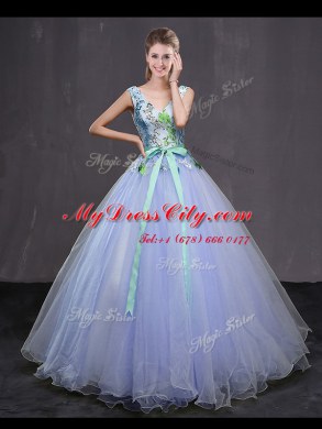 Sleeveless Appliques and Belt Lace Up 15 Quinceanera Dress