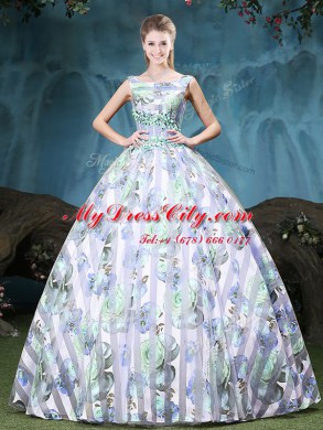 Excellent Straps Multi-color Ball Gowns Appliques and Pattern Sweet 16 Quinceanera Dress Lace Up Tulle Sleeveless Floor Length