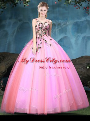Tulle Sleeveless Floor Length Sweet 16 Dresses and Appliques