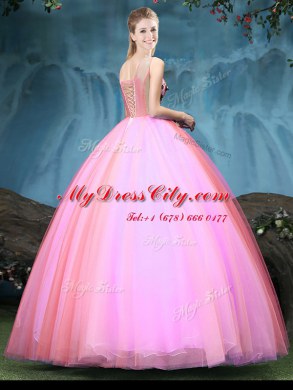 Tulle Sleeveless Floor Length Sweet 16 Dresses and Appliques