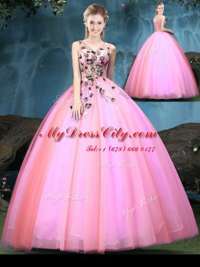 Tulle Sleeveless Floor Length Sweet 16 Dresses and Appliques