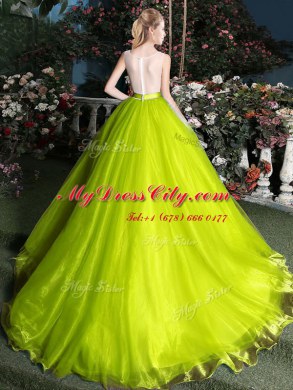 Scoop Sleeveless Court Train Lace Up Beading and Appliques and Belt Quinceanera Dresses