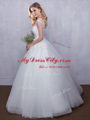 Adorable Straps White Wedding Dress Wedding Party and For with Lace and Appliques V-neck Sleeveless Lace Up