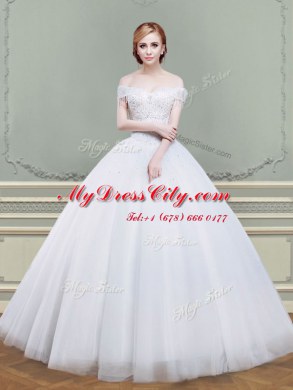 Cute Off the Shoulder Sleeveless Beading Lace Up Wedding Dresses