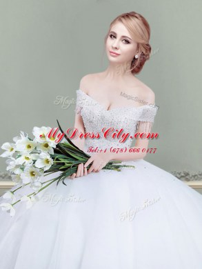 Cute Off the Shoulder Sleeveless Beading Lace Up Wedding Dresses