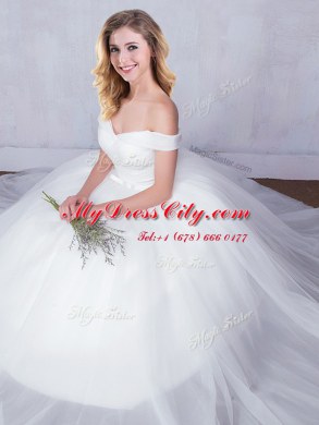 Ball Gowns Bridal Gown White Off The Shoulder Tulle Sleeveless Floor Length Lace Up