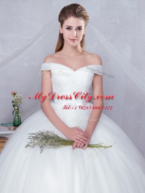 Ball Gowns Bridal Gown White Off The Shoulder Tulle Sleeveless Floor Length Lace Up