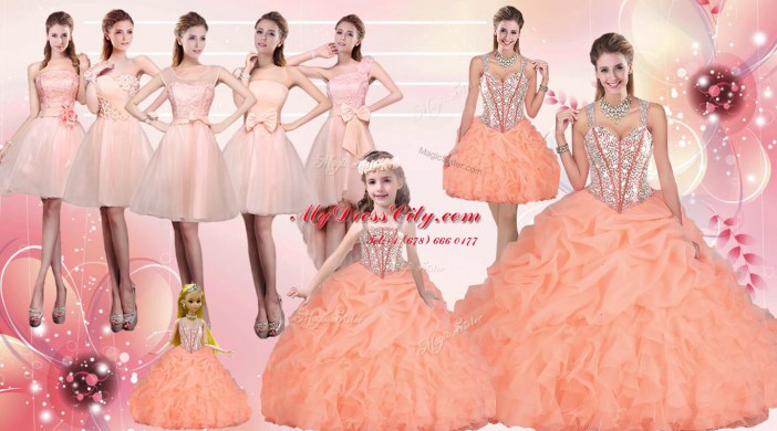 New Arrival Orange Straps Lace Up Beading and Ruffles Quinceanera Dress Sleeveless