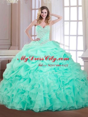 Chic Pick Ups Apple Green Sleeveless Organza Lace Up 15th Birthday Dress for Military Ball and Sweet 16 and Quinceanera