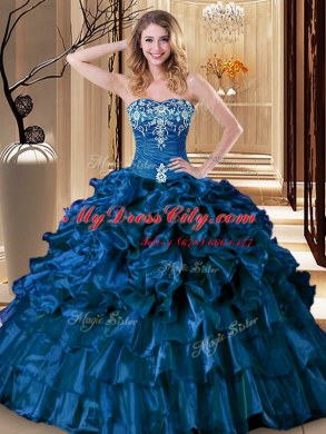 Sweetheart Sleeveless Organza Quince Ball Gowns Embroidery and Ruffles Lace Up