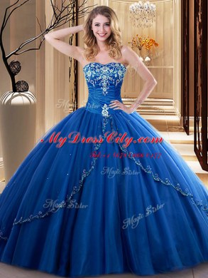 Custom Design Royal Blue Sweet 16 Dresses Military Ball and Sweet 16 and Quinceanera and For with Embroidery Sweetheart Sleeveless Lace Up