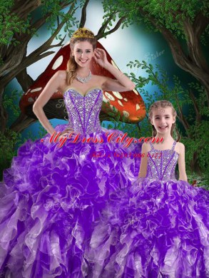 Fine Eggplant Purple Sweetheart Lace Up Beading and Ruffles Quinceanera Dresses Sleeveless