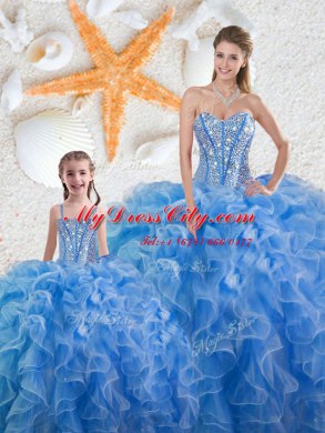 Ball Gowns Ball Gown Prom Dress Baby Blue Sweetheart Organza Sleeveless Floor Length Lace Up