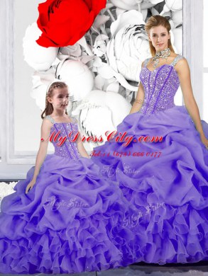 Trendy Straps Pick Ups Floor Length Ball Gowns Sleeveless Lavender Quinceanera Gown Lace Up