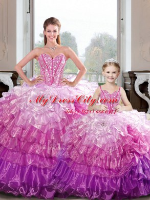 Glamorous Floor Length Ball Gowns Sleeveless Hot Pink Quinceanera Gown Lace Up