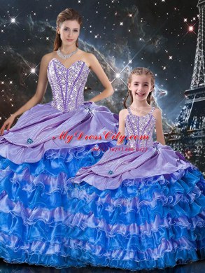 Beauteous Floor Length Lace Up Quinceanera Dresses Multi-color for Military Ball and Sweet 16 and Quinceanera with Beading and Ruffles