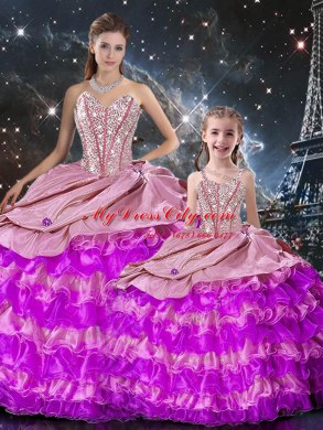 Sleeveless Organza Floor Length Lace Up Sweet 16 Dresses in Multi-color with Beading and Ruffles