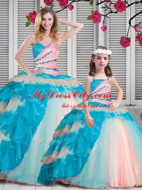 Enchanting Multi-color Sleeveless Beading and Ruching Floor Length Quinceanera Gown