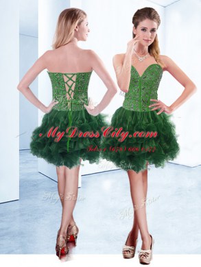 Dark Green Lace Up Sweetheart Ruffles Dress for Prom Organza Sleeveless