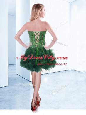 Dark Green Lace Up Sweetheart Ruffles Dress for Prom Organza Sleeveless