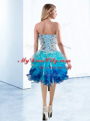 Multi-color Sleeveless Knee Length Beading and Ruffles Lace Up Prom Dress