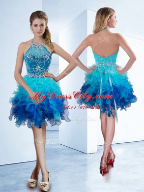 Glittering Halter Top Sleeveless Beading Zipper Prom Dress