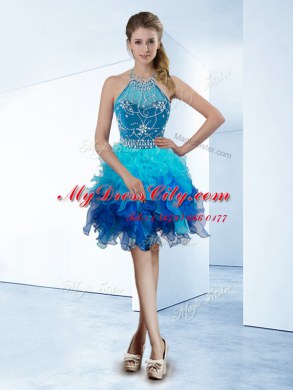 Glittering Halter Top Sleeveless Beading Zipper Prom Dress