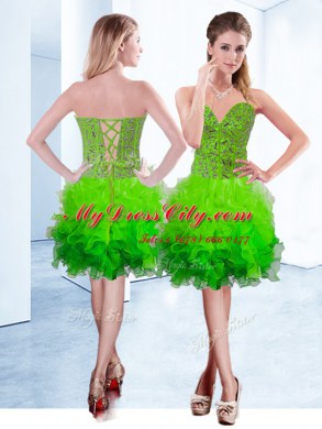 Wonderful Organza Lace Up Sweetheart Sleeveless Knee Length Dress for Prom Ruffles