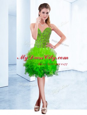 Wonderful Organza Lace Up Sweetheart Sleeveless Knee Length Dress for Prom Ruffles