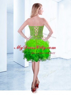 Wonderful Organza Lace Up Sweetheart Sleeveless Knee Length Dress for Prom Ruffles