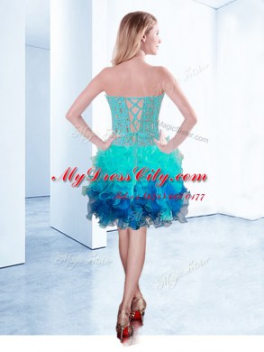 High End Aqua Blue Prom Dresses Prom and Party and For with Ruffles Sweetheart Sleeveless Lace Up