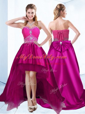 New Style Beading and Ruching Homecoming Dresses Fuchsia Lace Up Sleeveless With Brush Train