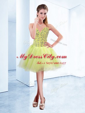 Custom Design Yellow Green Homecoming Dress Prom and Party and For with Beading Sweetheart Sleeveless Lace Up