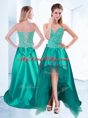 Fashion Turquoise A-line Sweetheart Sleeveless Taffeta High Low Lace Up Beading Prom Homecoming Dress