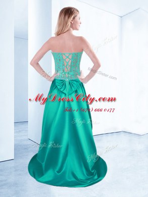 Fashion Turquoise A-line Sweetheart Sleeveless Taffeta High Low Lace Up Beading Prom Homecoming Dress