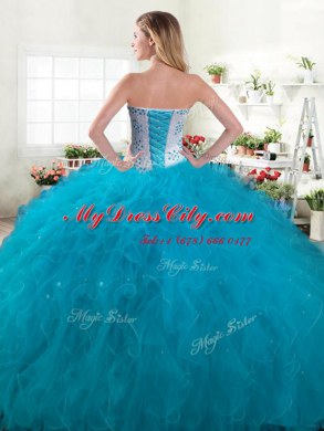 Teal Sleeveless Beading and Ruffles Floor Length Quinceanera Dresses