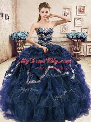 New Style Navy Blue and Purple Sweetheart Neckline Beading and Ruffled Layers and Pick Ups 15th Birthday Dress Sleeveless Lace Up