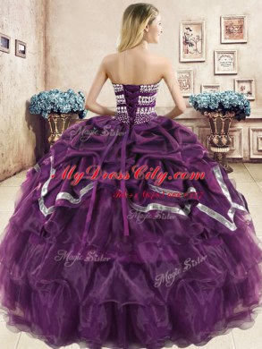 New Style Navy Blue and Purple Sweetheart Neckline Beading and Ruffled Layers and Pick Ups 15th Birthday Dress Sleeveless Lace Up